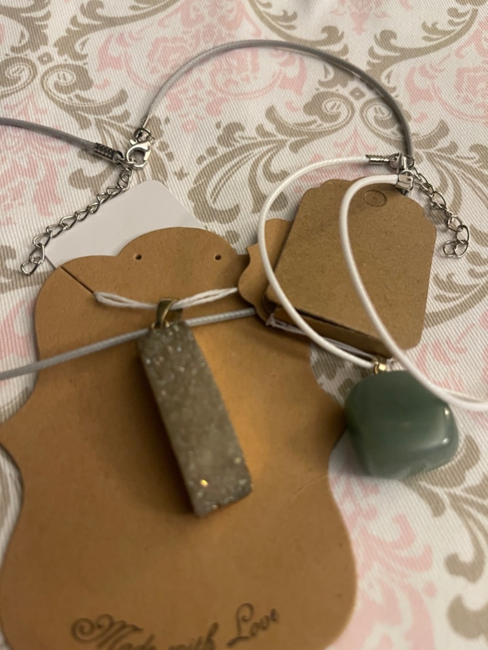 Druzy Pendant Necklace and Green Stone Pendant Set - Women Jewelry